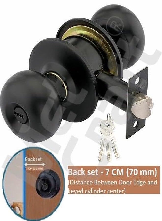 Met Craft SS304 Room Door Knob Lock - with 3 Brass Computerised Key Cylindrical Lock for Bedroom/Main Door/Tubular Door Knob/Handle (Black Matt, 70 mm Backset) - Image 3